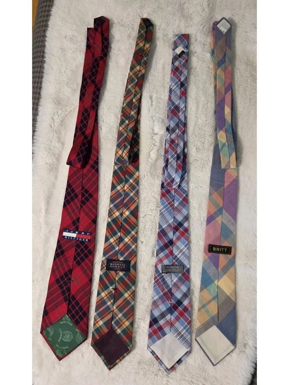 4 Vintage Madras Plaid Tartan Ties Red Blue Pink Yellow Tommy Hilfiger Britt